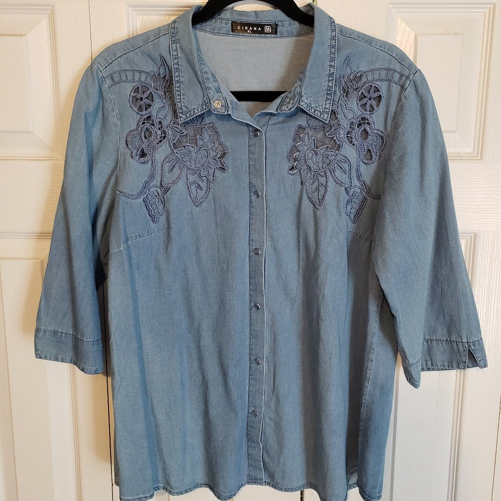 Lightweight Jean shirt/jacket with 3/4 sleeves, Sz XL